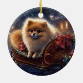 Pomeranian Kerstfeest Geborsteld Keramisch Ornament (Achterkant)