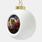 Pomeranian Kerstfeest Geborsteld Keramische Bal Ornament (Rechts)