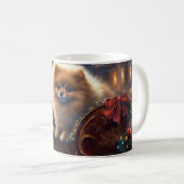 Pomeranian Kerstfeest Geborsteld Koffiemok (Voorkant rechts)