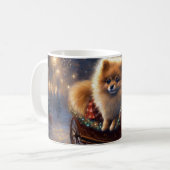 Pomeranian Kerstfeest Geborsteld Koffiemok (Voorkant links)