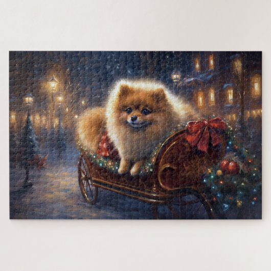 Pomeranian Kerstfeest Geborsteld Legpuzzel (Horizontaal)