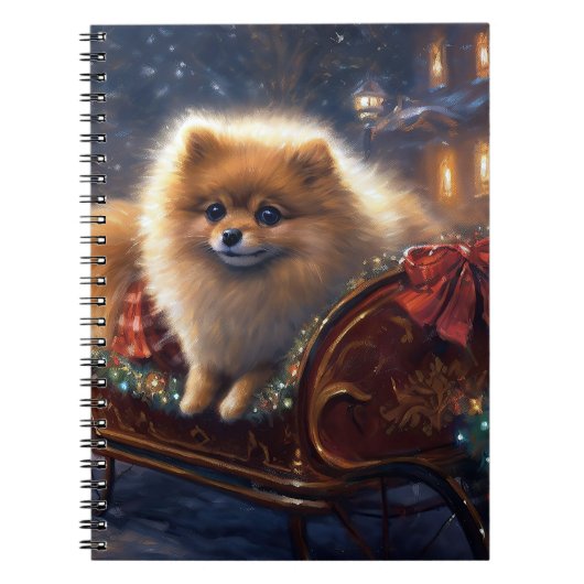 Pomeranian Kerstfeest Geborsteld Notitieboek (Voorkant)
