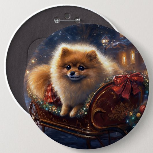 Pomeranian Kerstfeest Geborsteld Ronde Button 6,0 Cm (Voorkant /achterkant)