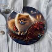 Pomeranian Kerstfeest Geborsteld Ronde Button 6,0 Cm (In situ)
