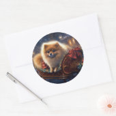 Pomeranian Kerstfeest Geborsteld Ronde Sticker (Envelop)