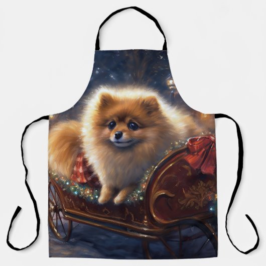 Pomeranian Kerstfeest Geborsteld Schort (Voorkant)
