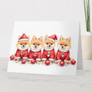 Pomeranian Kerstjurk Kerstman Hoed Kaart