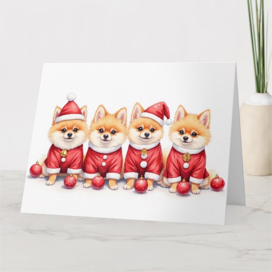Pomeranian Kerstjurk Kerstman Hoed Kaart (Voorkant)