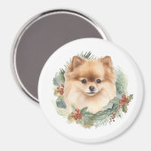 Pomeranian Kerstkrans Feestelijke Pup Magneet (Voorkant / Achterkant)