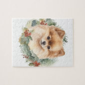 Pomeranian Kerstkrans Festieve Pup Legpuzzel (Horizontaal)