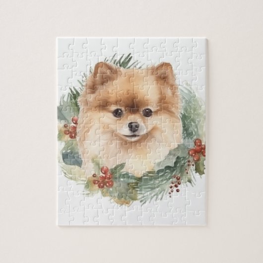Pomeranian Kerstkrans Festieve Pup Legpuzzel (Verticaal)