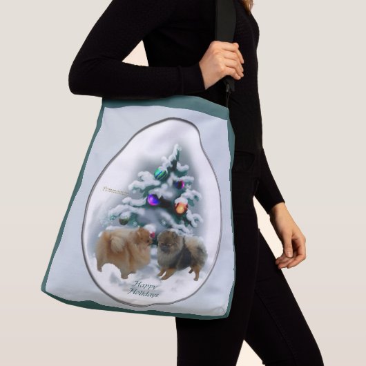 Pomeranian Kerstmis Crossbody Tas (Dichtbij)