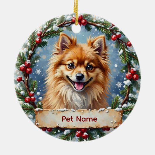 Pomeranian Kerstmis Keramisch Ornament (Achterkant)