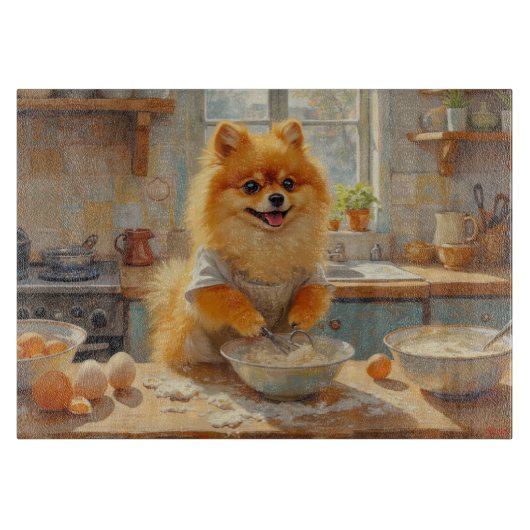 Pomeranian Kookt in Keuken Snijplank (Voorkant)