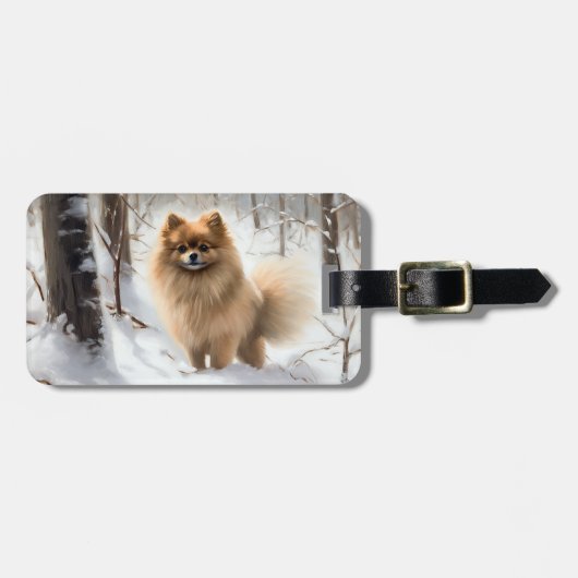 Pomeranian Laat het Sneeuwen Kerstmis Bagagelabel (Voorkant horizontaal)