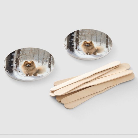 Pomeranian Laat het Sneeuwen Kerstmis Handwaaier (Niet-gemonteerd)