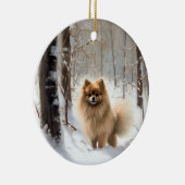 Pomeranian Laat het Sneeuwen Kerstmis Keramisch Ornament (Rechts)