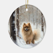 Pomeranian Laat het Sneeuwen Kerstmis Keramisch Ornament (Links)