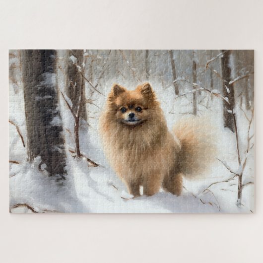 Pomeranian Laat het sneeuwen Kerstmis Legpuzzel (Horizontaal)