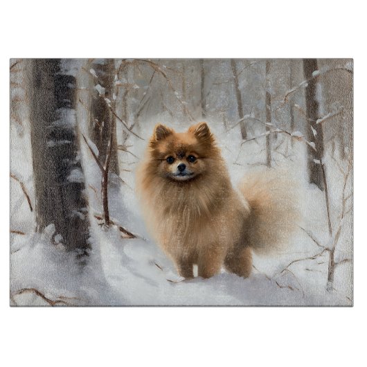 Pomeranian Laat het Sneeuwen Kerstmis Snijplank (Voorkant)