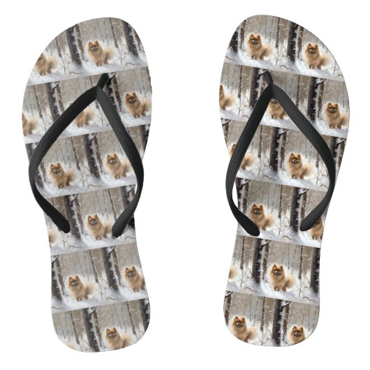 Pomeranian Laat het Sneeuwen Kerstmis Teenslippers (Voetbed)