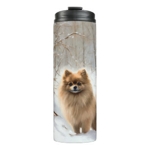 Pomeranian Laat het Sneeuwen Kerstmis Thermosbeker