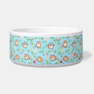 Pomeranian Lente Bloem Hondenkom Cute Huisdier Ont Voerbakje