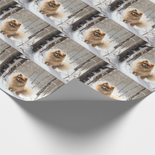 Pomeranian liet het sneeuwKerstmis Cadeaupapier (Hoek)