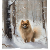 Pomeranian liet het sneeuwKerstmis Douchegordijn (Voorkant)