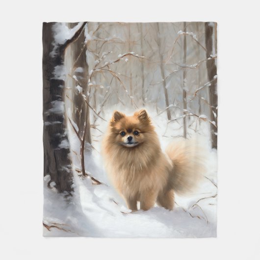 Pomeranian liet het sneeuwKerstmis Fleece Deken (Voorkant)