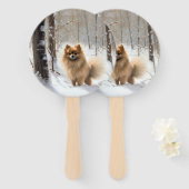 Pomeranian liet het sneeuwKerstmis Handwaaier (Voorkant en achterkant)