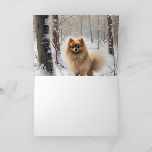Pomeranian liet het sneeuwKerstmis Kaart (Binnen)