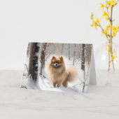 Pomeranian liet het sneeuwKerstmis Kaart (Gele Bloem)
