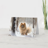 Pomeranian liet het sneeuwKerstmis Kaart (Voorkant)