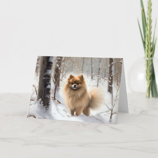 Pomeranian liet het sneeuwKerstmis Kaart (Voorkant)