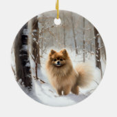 Pomeranian liet het sneeuwKerstmis Keramisch Ornament (Achterkant)