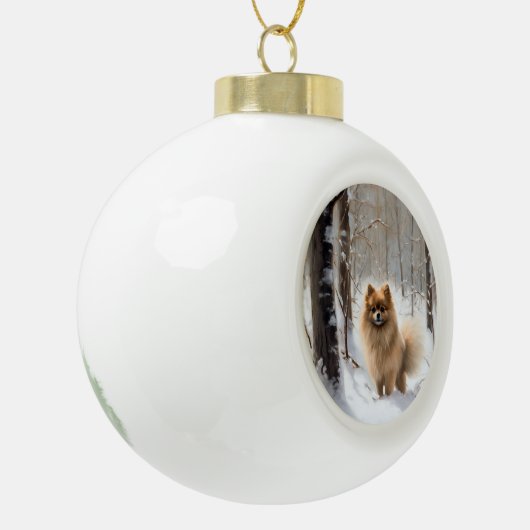 Pomeranian liet het sneeuwKerstmis Keramische Bal Ornament (Links)