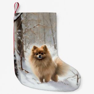 Pomeranian liet het sneeuwKerstmis Kleine Kerstsok