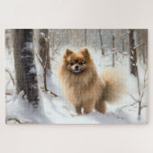 Pomeranian liet het sneeuwKerstmis Legpuzzel (Horizontaal)