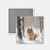 Pomeranian liet het sneeuwKerstmis Magneet (Voorkant / Achterkant)