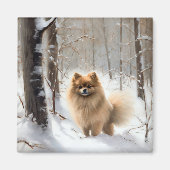 Pomeranian liet het sneeuwKerstmis Magneet (Voorkant)