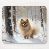 Pomeranian liet het sneeuwKerstmis Muismat (Voorkant)