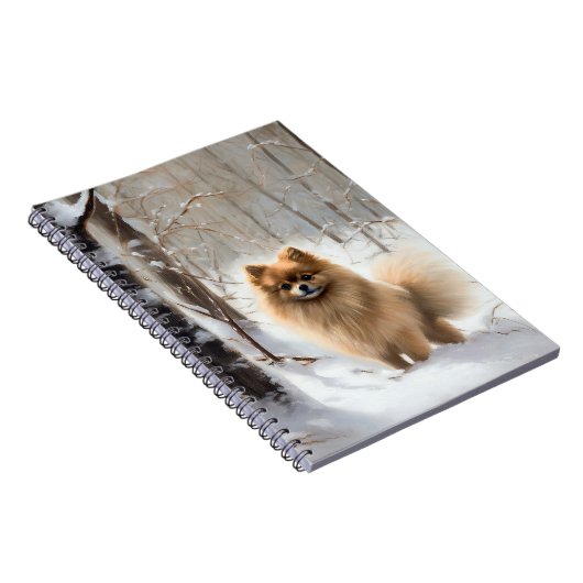Pomeranian liet het sneeuwKerstmis Notitieboek (Rechterzijde)