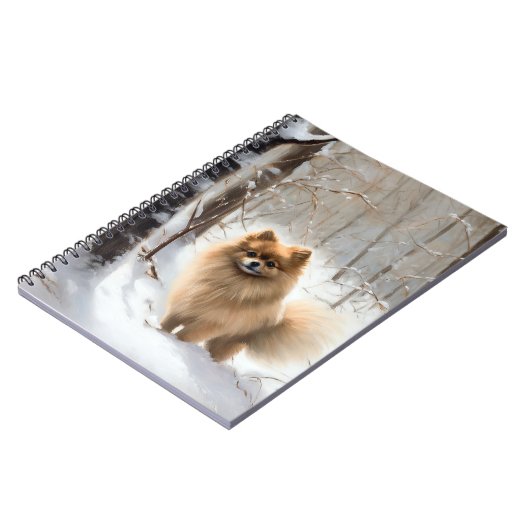 Pomeranian liet het sneeuwKerstmis Notitieboek (Linkerzijde)