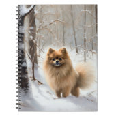 Pomeranian liet het sneeuwKerstmis Notitieboek (Voorkant)