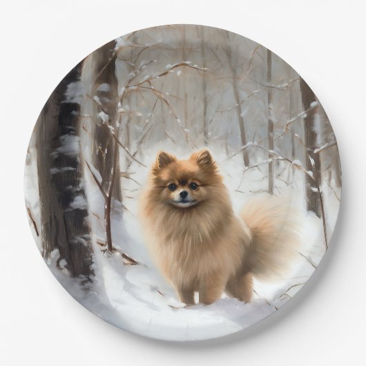Pomeranian liet het sneeuwKerstmis Papieren Bordje (Voorkant)