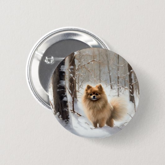 Pomeranian liet het sneeuwKerstmis Ronde Button 5,7 Cm (Voorkant /achterkant)