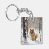 Pomeranian liet het sneeuwKerstmis Sleutelhanger (Voorkant Links)