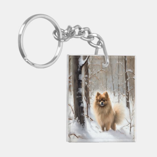 Pomeranian liet het sneeuwKerstmis Sleutelhanger (Voorkant Links)