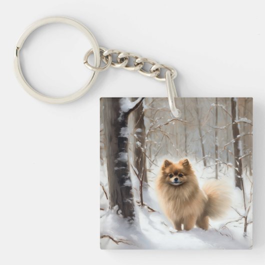Pomeranian liet het sneeuwKerstmis Sleutelhanger (Voorkant)